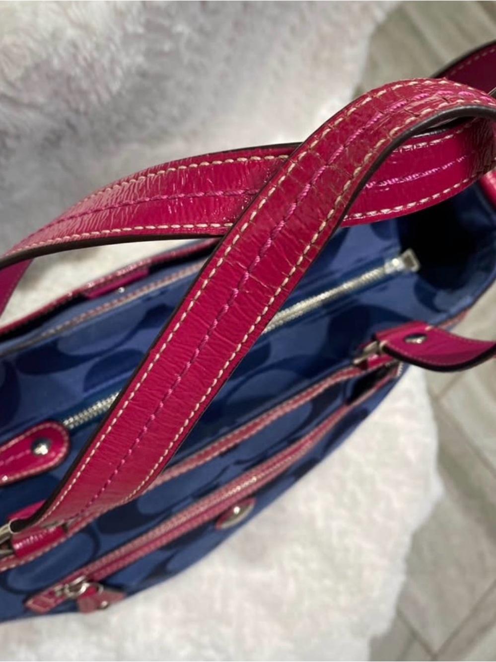 Coach Pink and navy blue laura tote bag - Picture 2 of 10